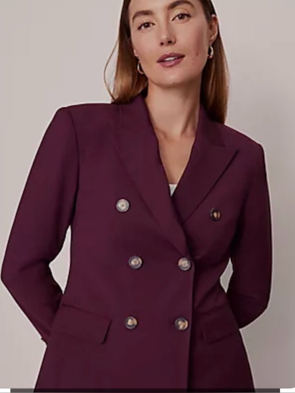 The Sculptural Double Breasted Blazer
Style # 857017
Size: 16
Color: Poised Plum